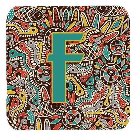 Carolines Treasures Letter F Retro Tribal Alphabet Initial Foam Coasters- Set of 4 CJ2013-FFC